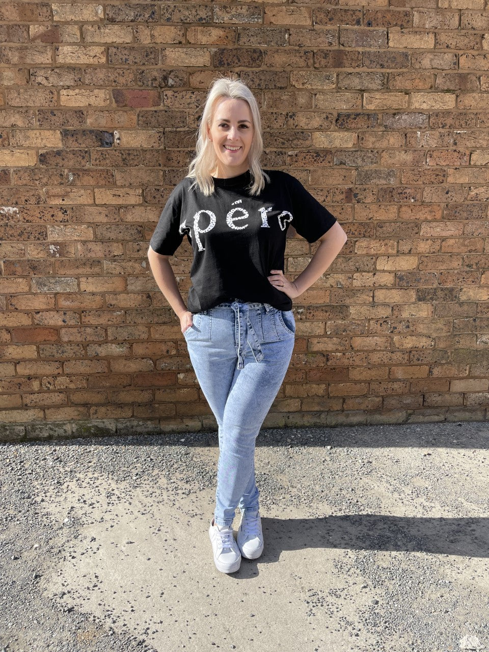 Vegas Tie Waist Jean - Blue Washed