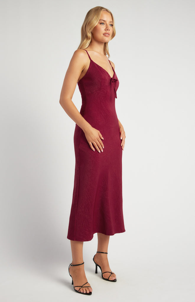 Delorton Creased Tie Detail Midi Dress - Merlot