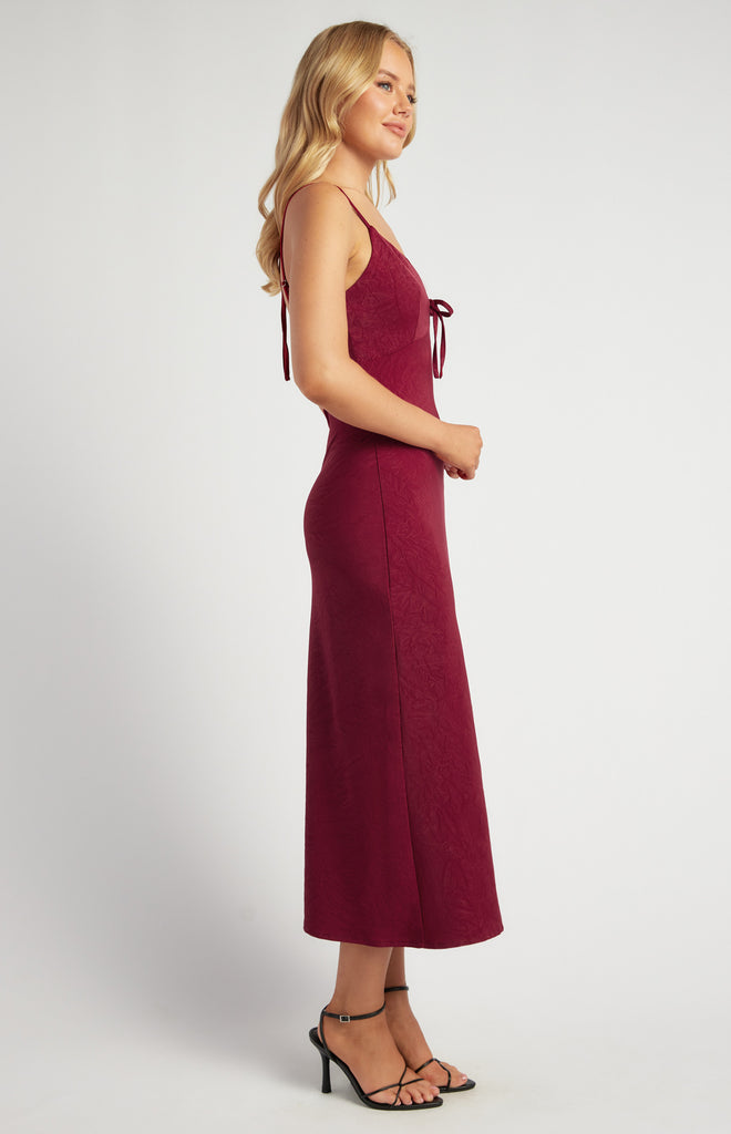 Delorton Creased Tie Detail Midi Dress - Merlot