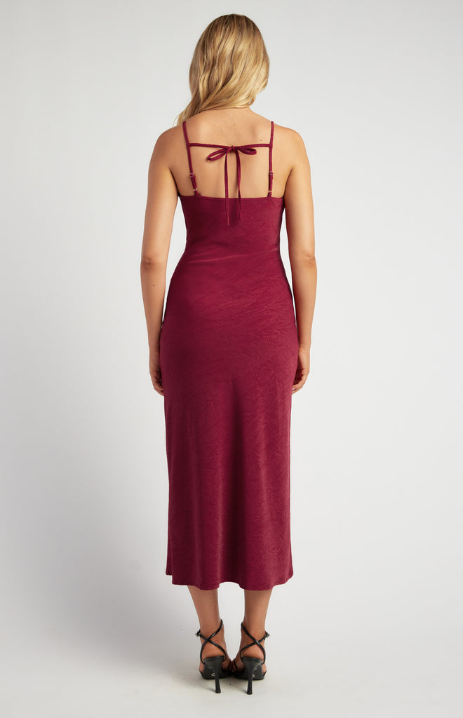Delorton Creased Tie Detail Midi Dress - Merlot