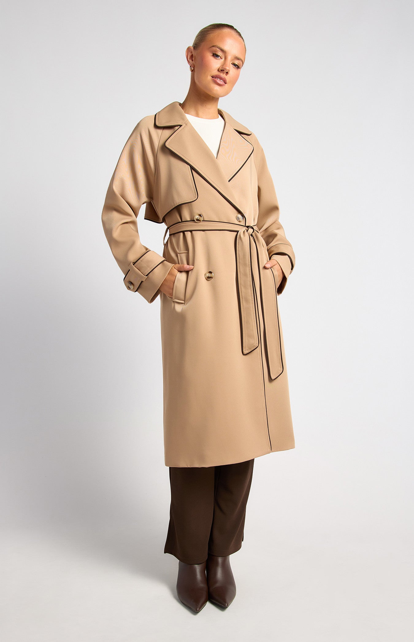 m*n様 L'Appartement ECOTTONY NYLON TRENCH Biltonix Long Line Trench Coat - Mocha | Laurie Claire Boutique