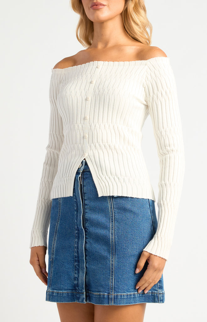 Coriah Off Shoulder Knit/Top - White