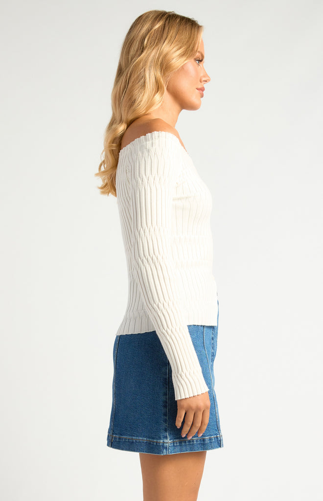 Coriah Off Shoulder Knit/Top - White