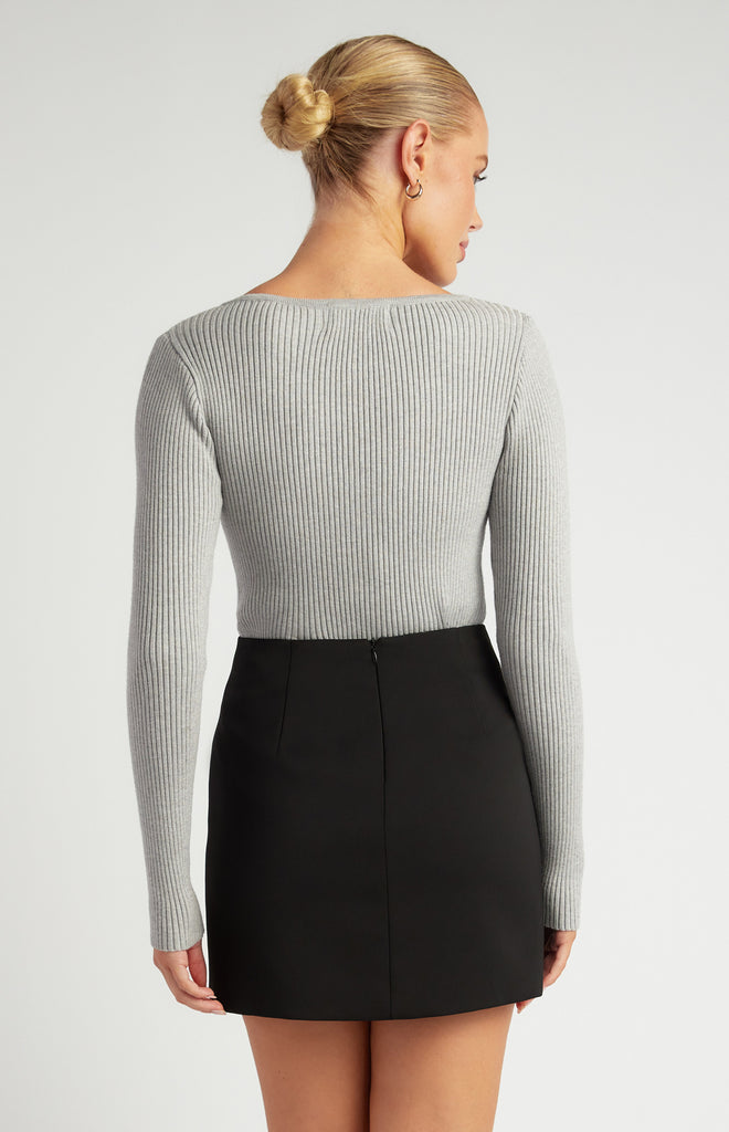 Chivale Double Ribbon Knit Top - Grey Marle