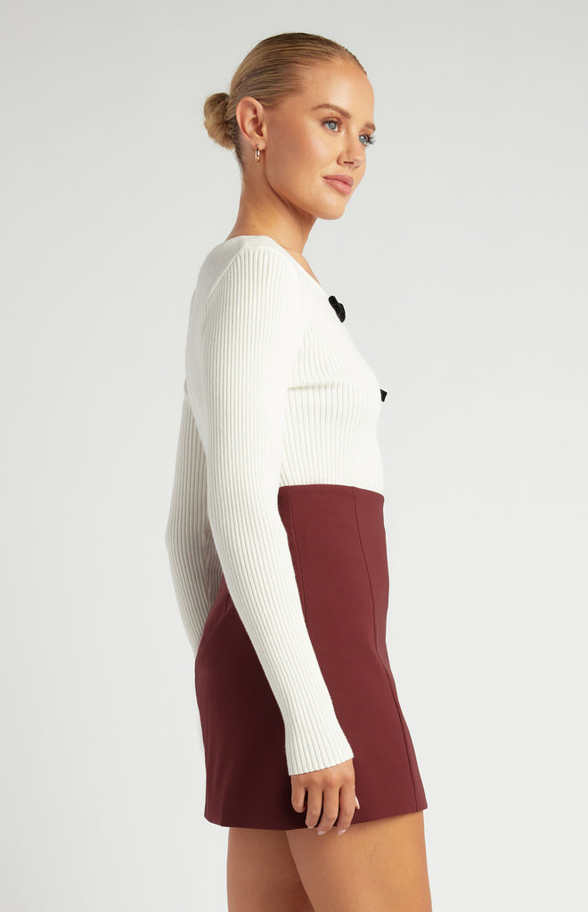 Chivale Double Ribbon Knit Top - White