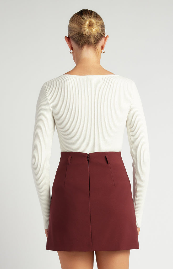 Chivale Double Ribbon Knit Top - White