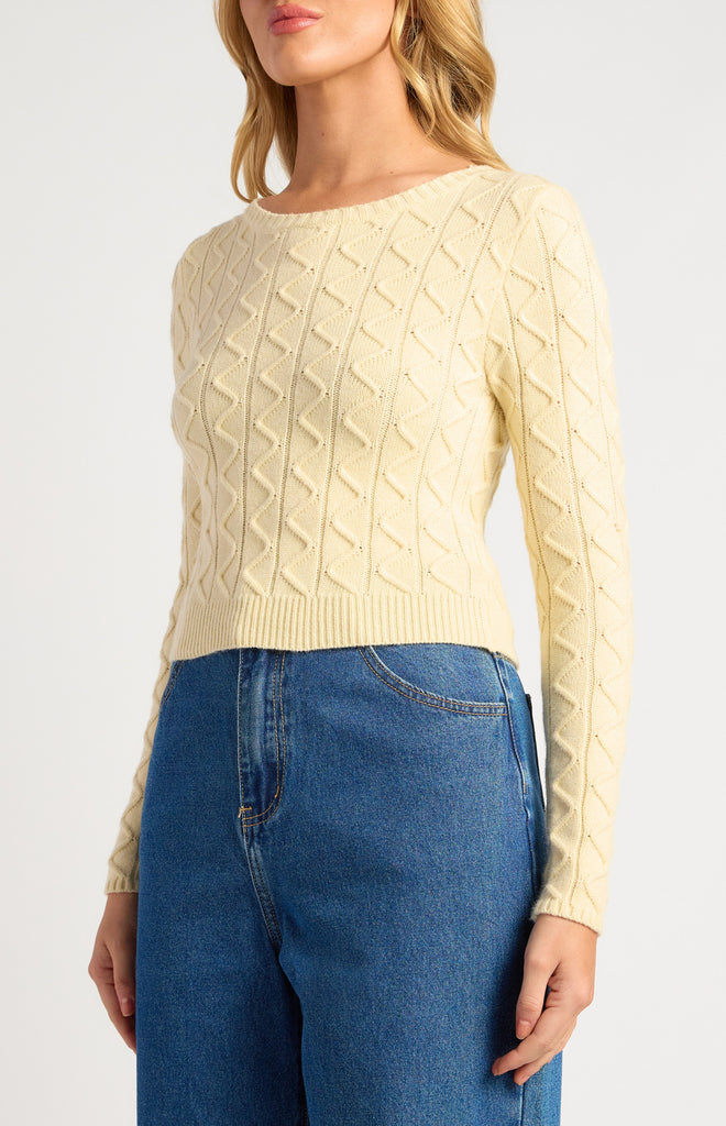 Zig Zag Textured Knit/Top - Lemon
