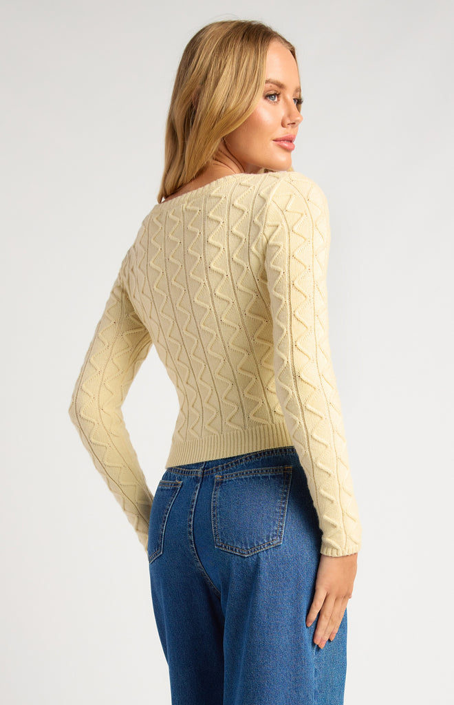 Zig Zag Textured Knit/Top - Lemon