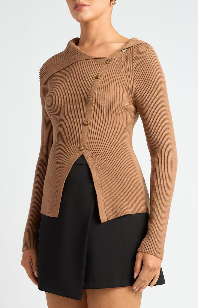 Albina Button Knit/Top - Coffee