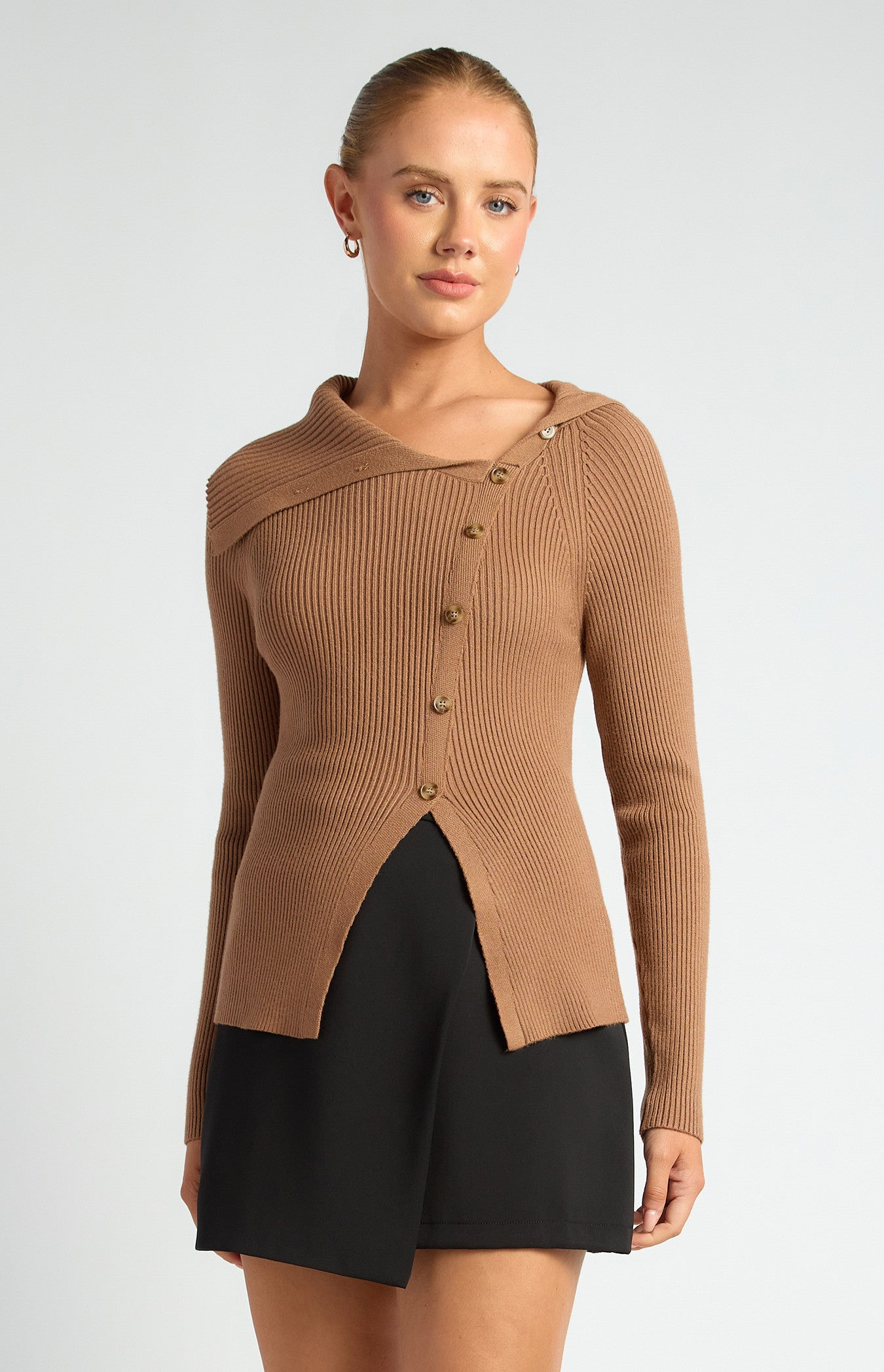 Albina Button Knit/Top - Coffee | Laurie Claire Boutique