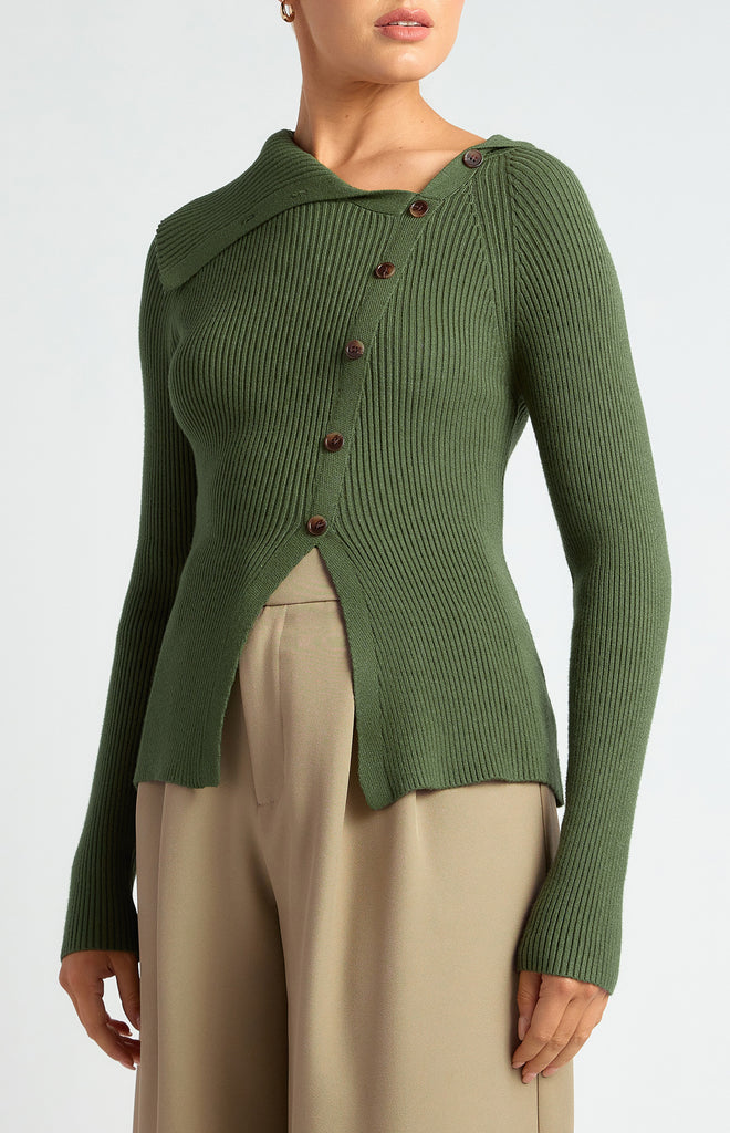 Albina Button Knit/Top - Moss