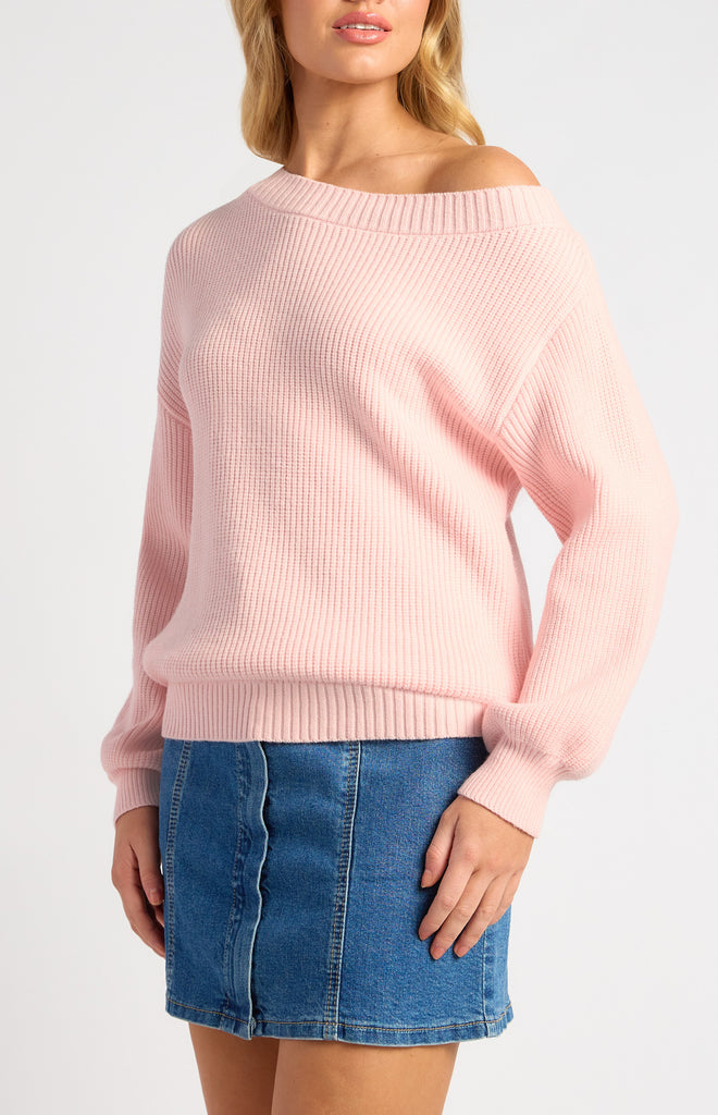 Hocola One Shoulder Knit - Pale Pink