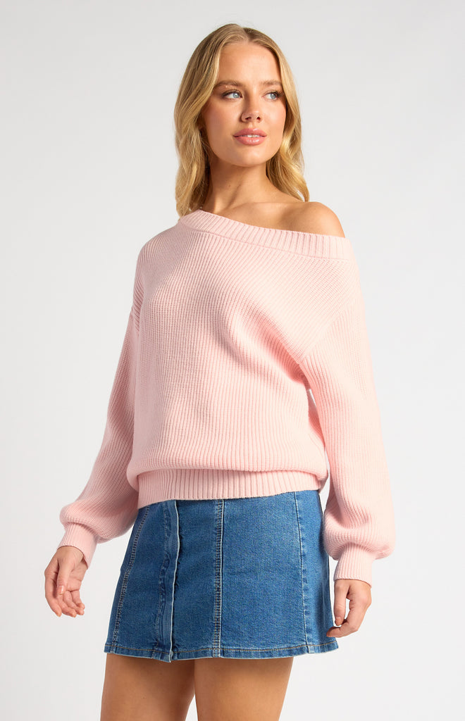 Hocola One Shoulder Knit - Pale Pink