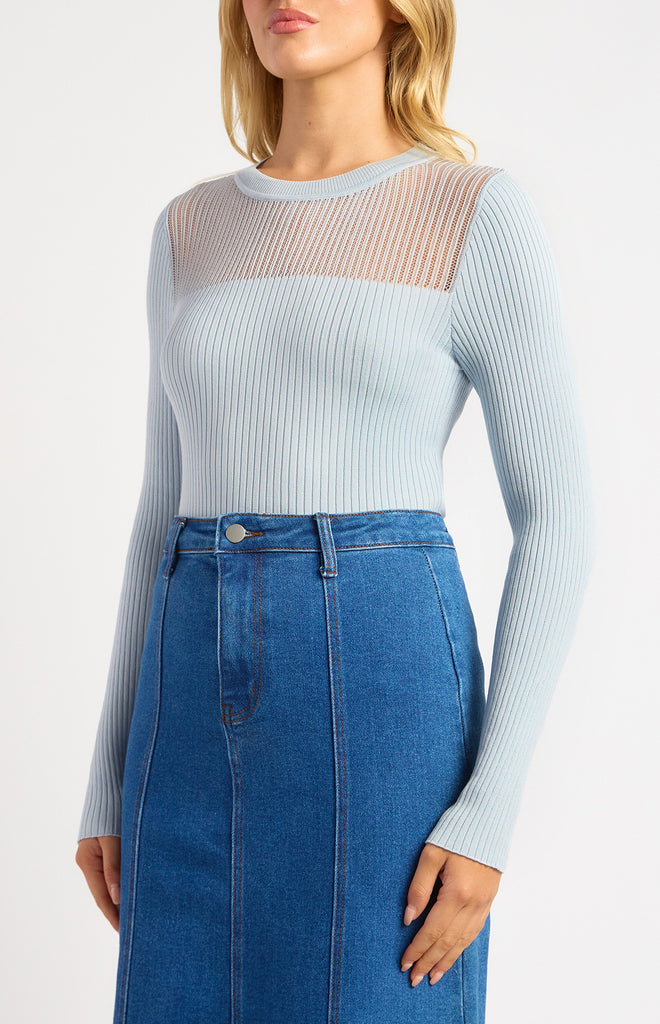 Tolone Sheer Long Sleeve Top - Pale Blue