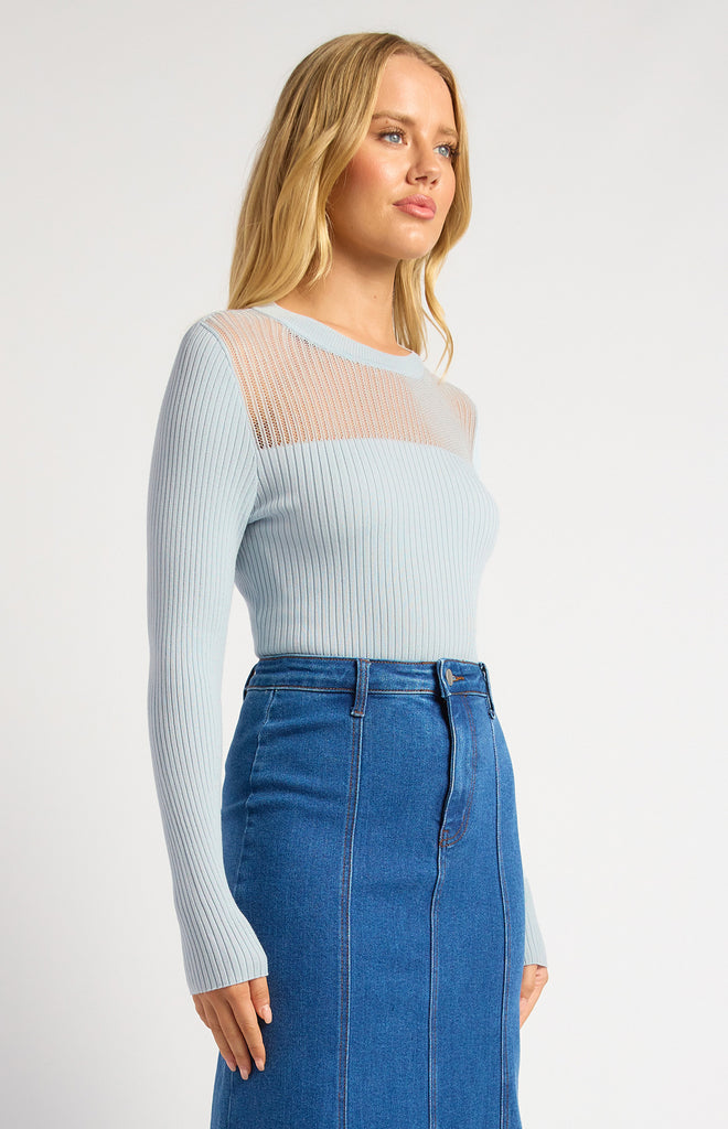 Tolone Sheer Long Sleeve Top - Pale Blue