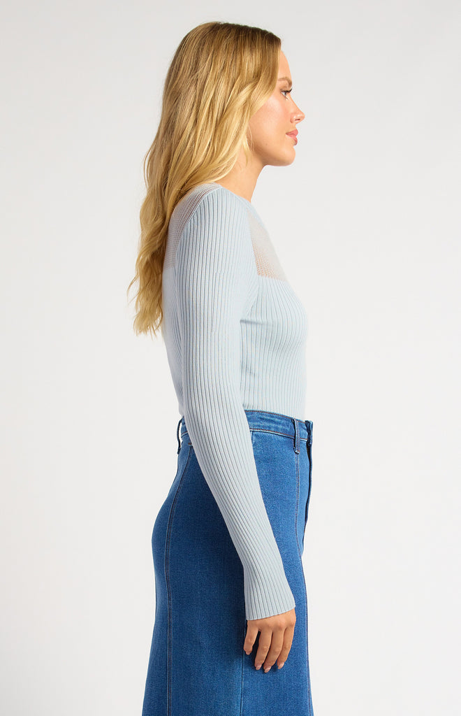 Tolone Sheer Long Sleeve Top - Pale Blue