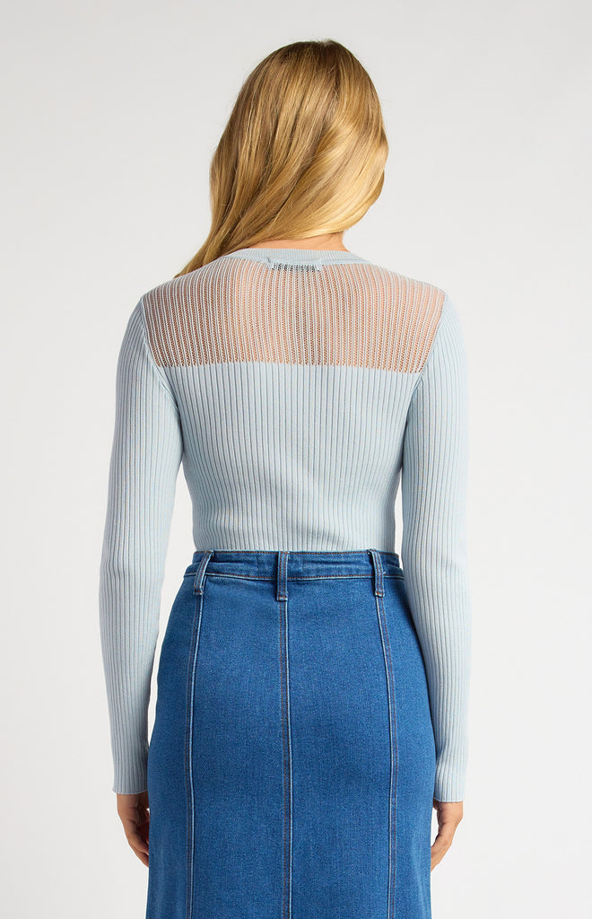 Tolone Sheer Long Sleeve Top - Pale Blue