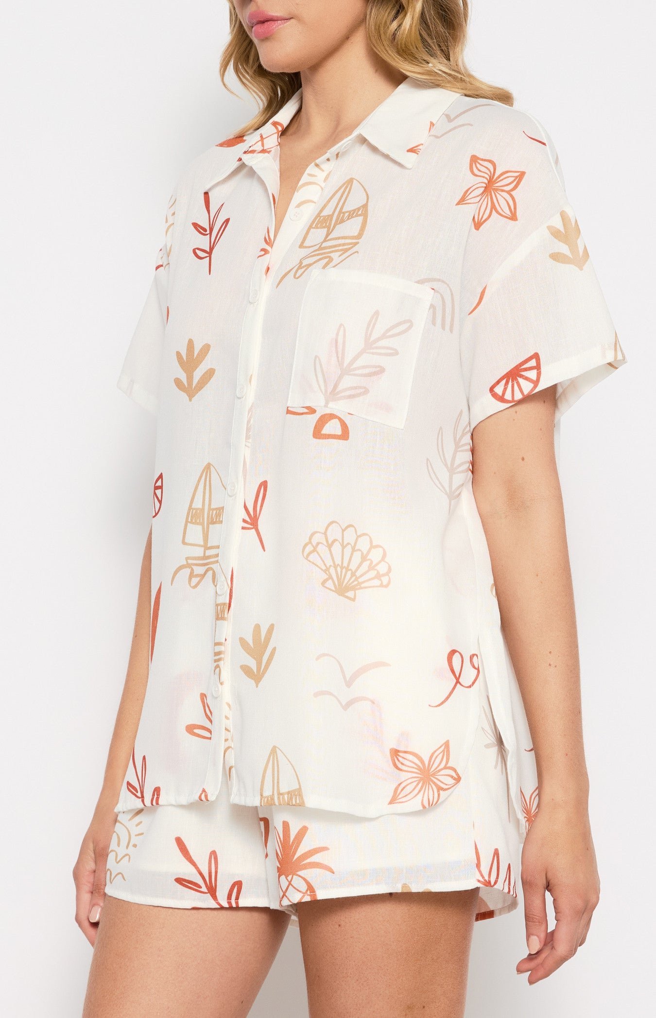 Harrent Print Top & Short Set - White
