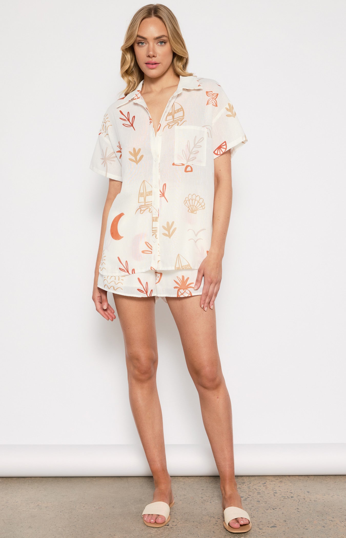 Harrent Print Top & Short Set - White