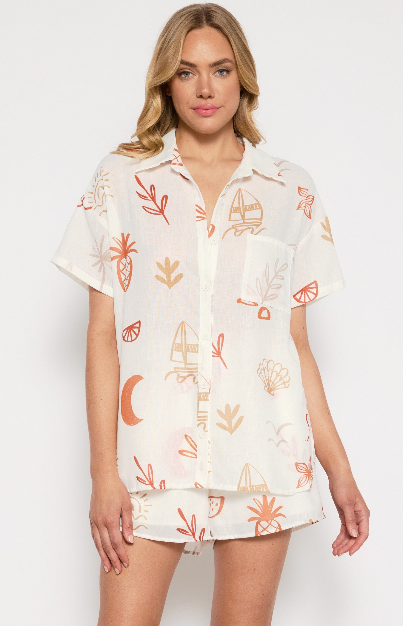 Harrent Print Top & Short Set - White