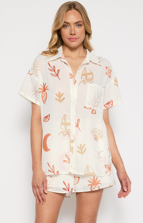 Harrent Print Top & Short Set - White