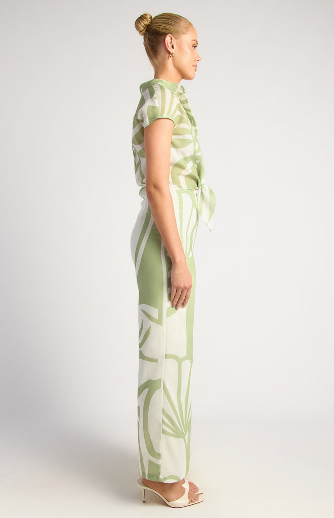Bulant Tie Top & Pant Set - Sage Shell Print