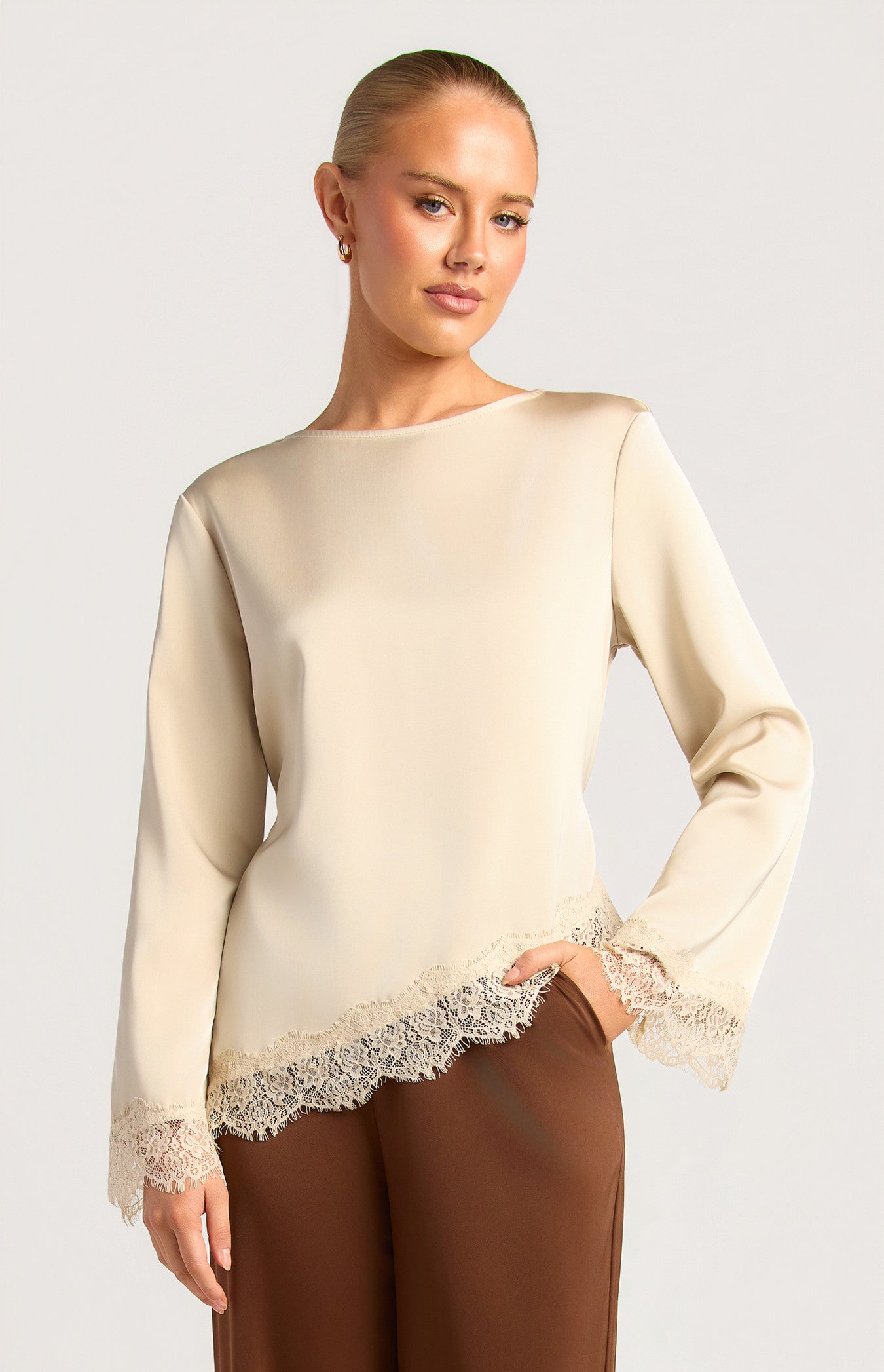 Jindie Lace Trim Top - Pearl | Laurie Claire Boutique