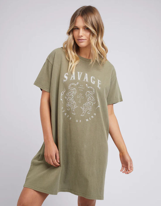 Load image into Gallery viewer, Savage Tee Dress - Khaki

