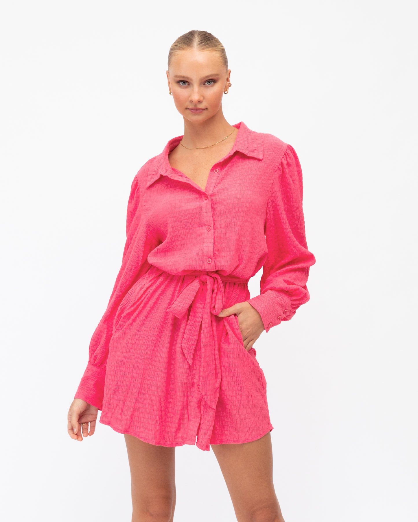 Tubize Long Sleeve Dress - Hot Pink