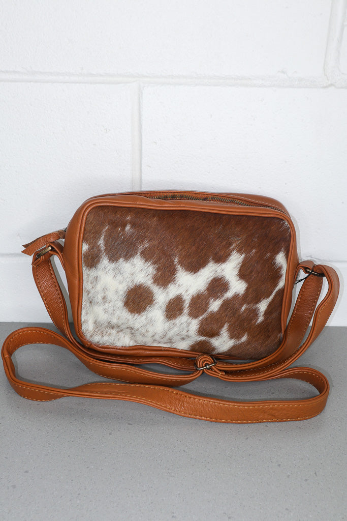 Tan - Young Leather/Cowhide Crossbody Bag