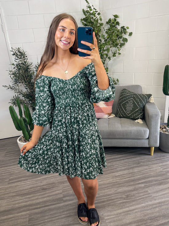 Attracting Me Dress - Green/White Floral