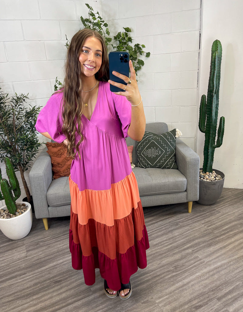 Raspberry Maxi Block Colour Dress