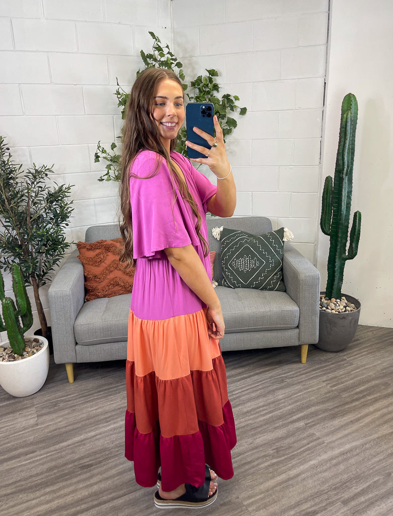 Raspberry Maxi Block Colour Dress