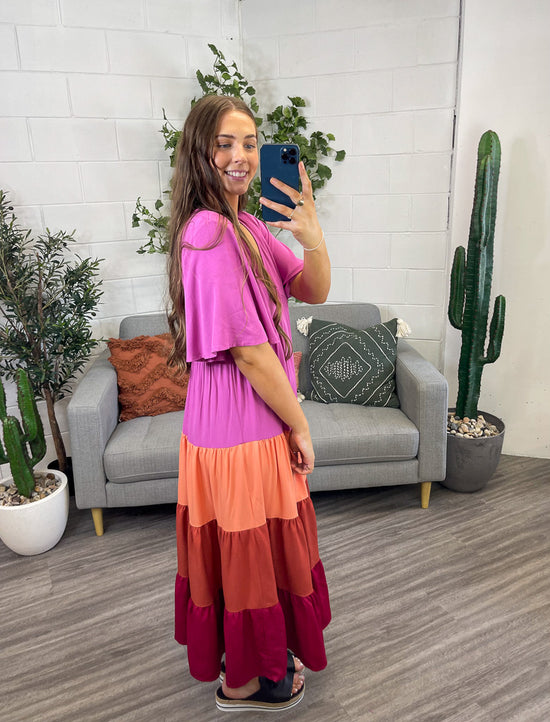 Raspberry Maxi Block Colour Dress