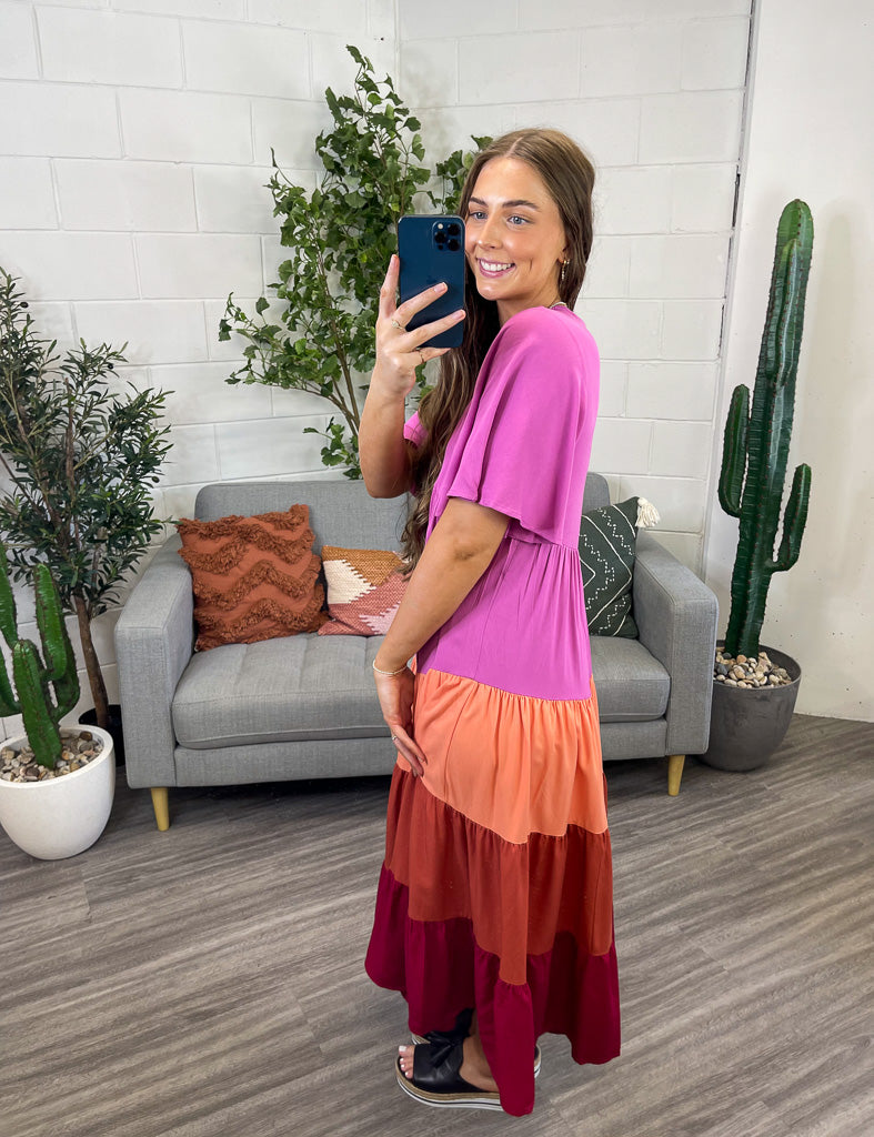Raspberry Maxi Block Colour Dress