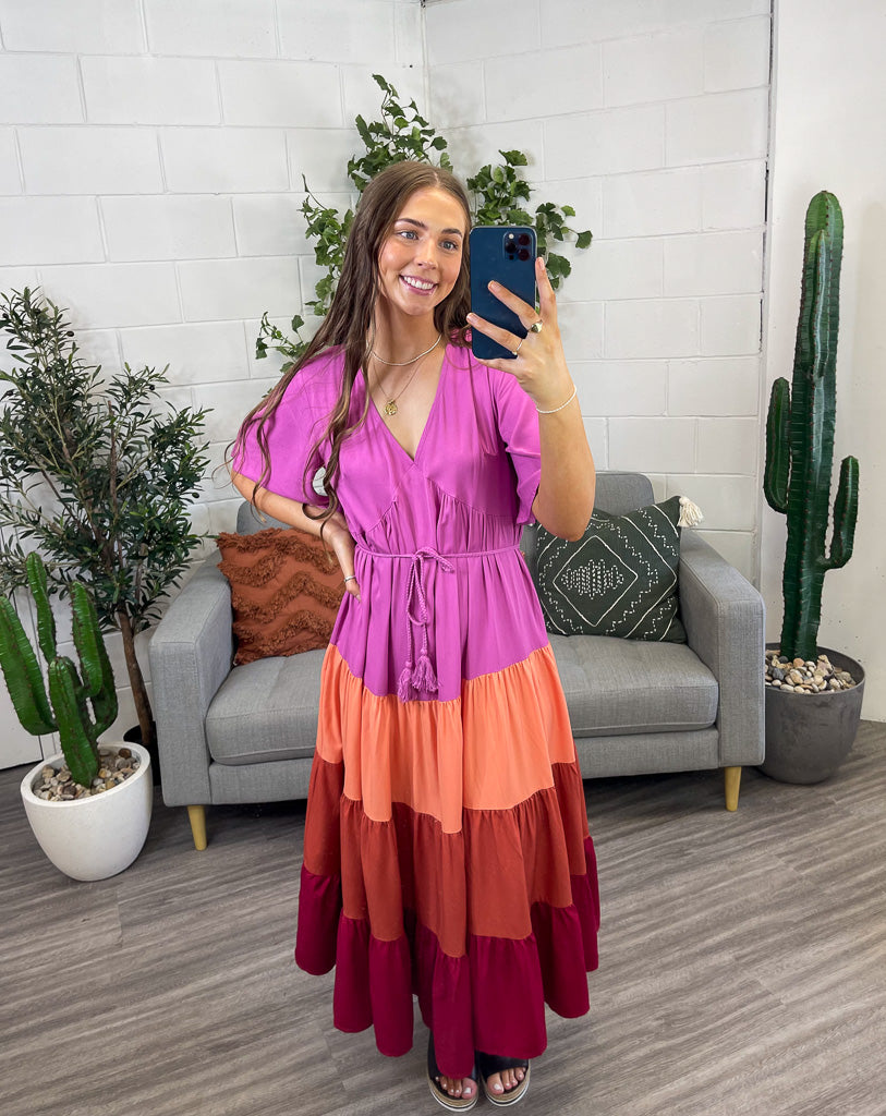 Raspberry Maxi Block Colour Dress