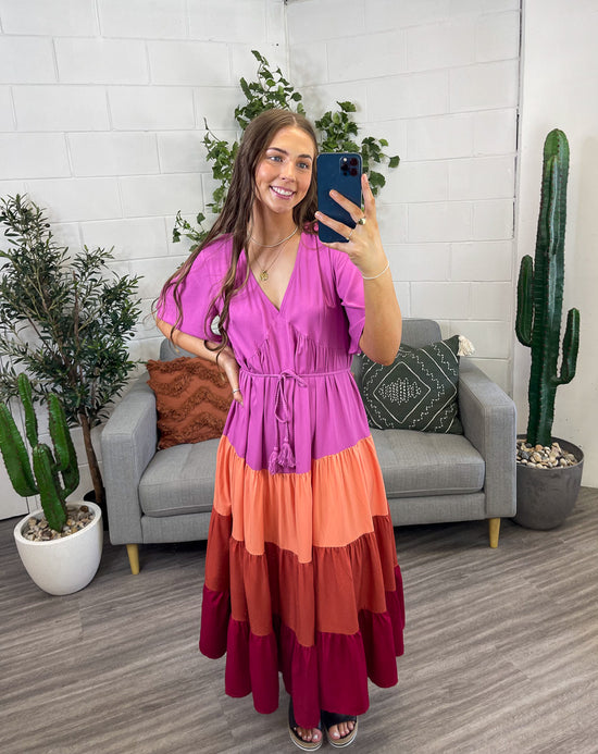 Raspberry Maxi Block Colour Dress