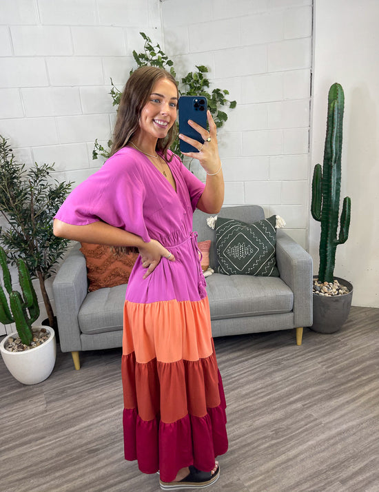 Raspberry Maxi Block Colour Dress