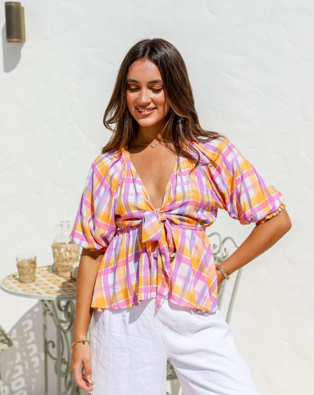 Alameda Tie Top - Peaches Multi