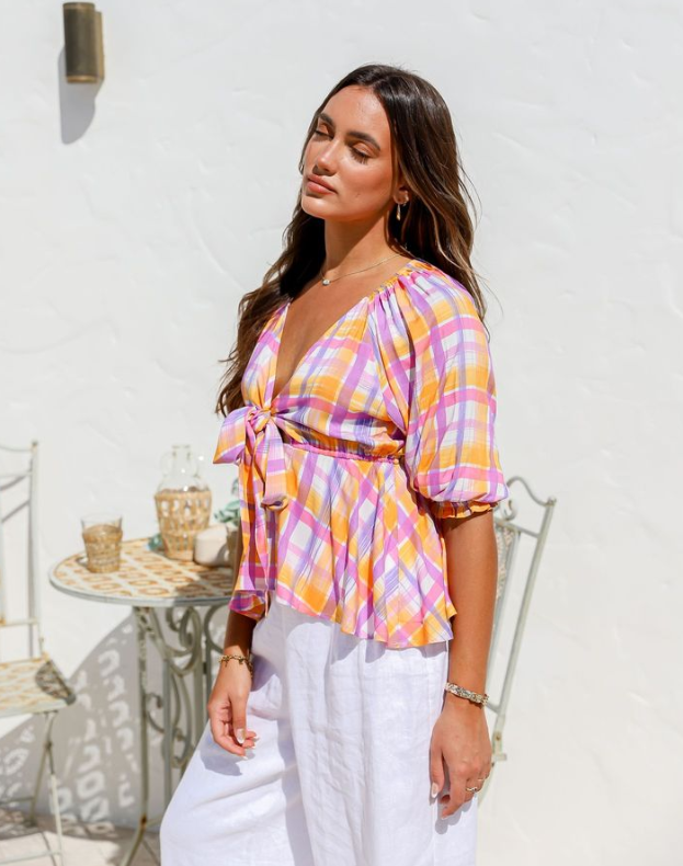 Alameda Tie Top - Peaches Multi