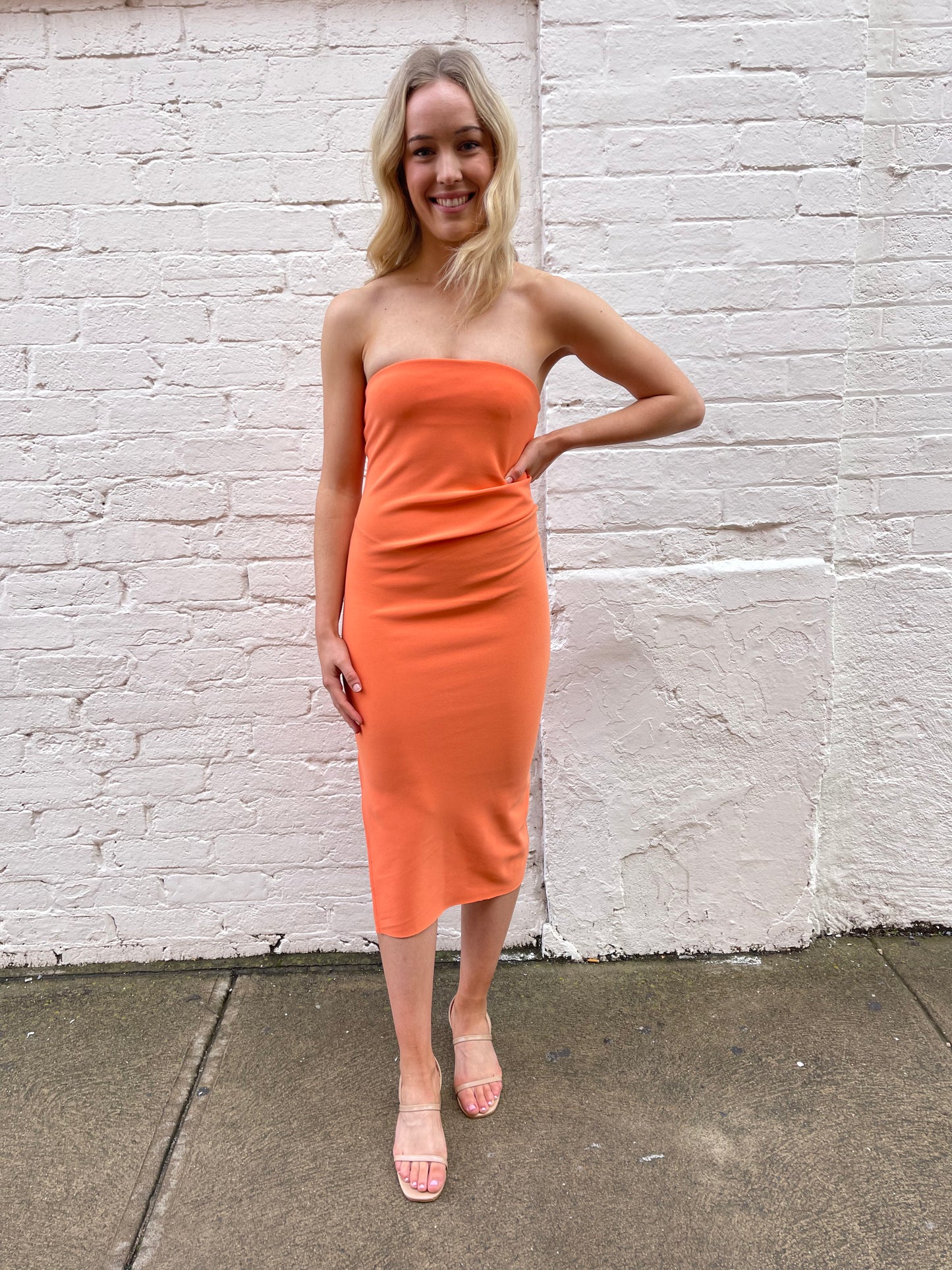 Boom Strapless Midi Dress - Orange