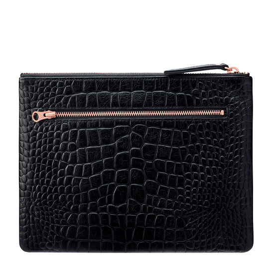 Status Anxiety - Fake It Clutch - Black Croc Emboss