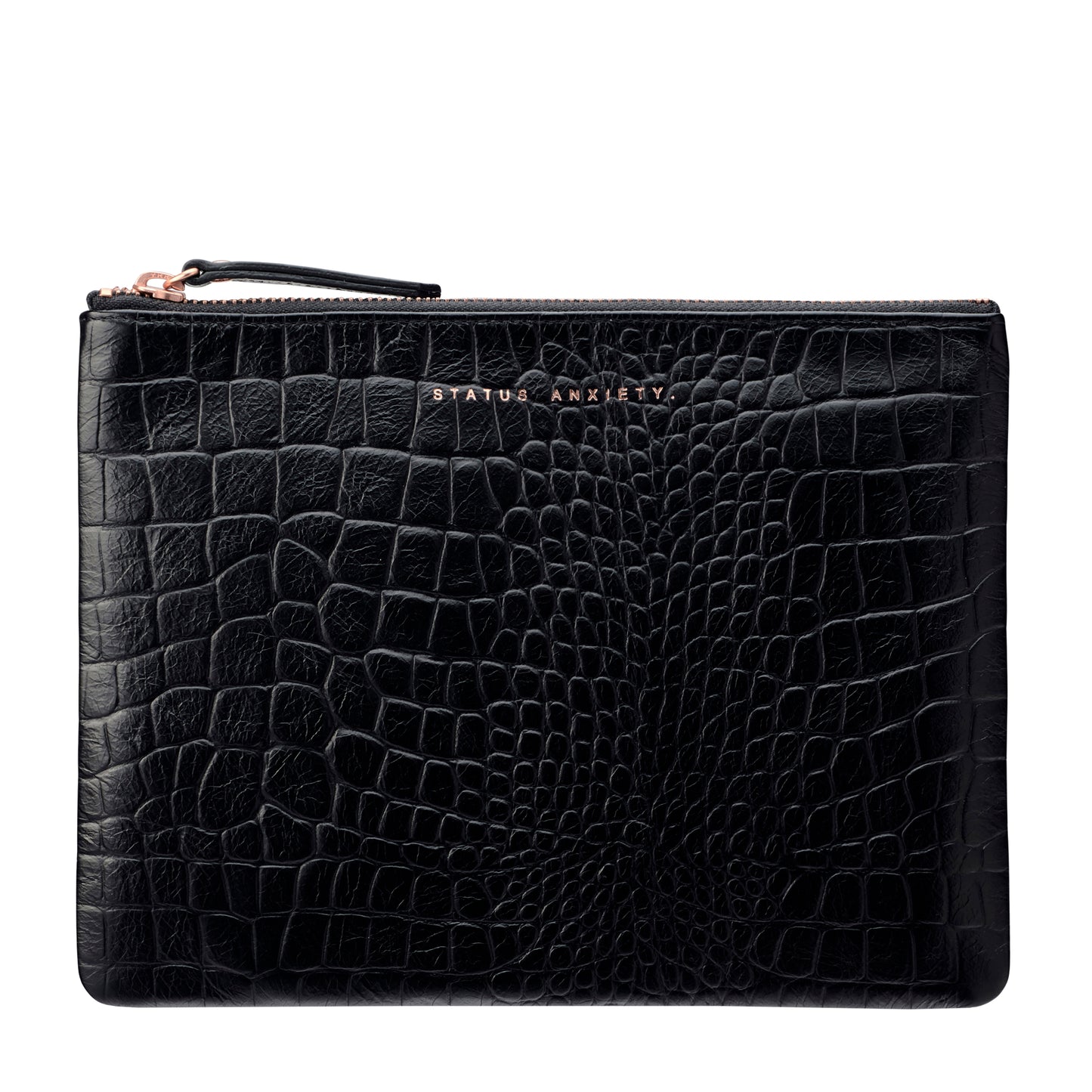 Status Anxiety - Fake It Clutch - Black Croc Emboss
