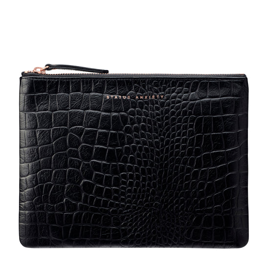Status Anxiety - Fake It Clutch - Black Croc Emboss