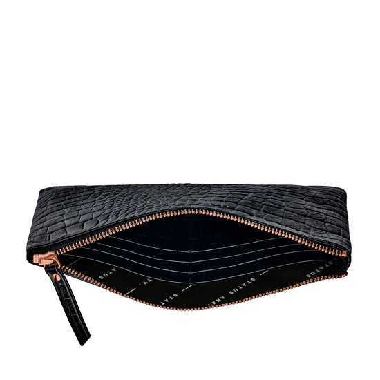 Status Anxiety - Fake It Clutch - Black Croc Emboss