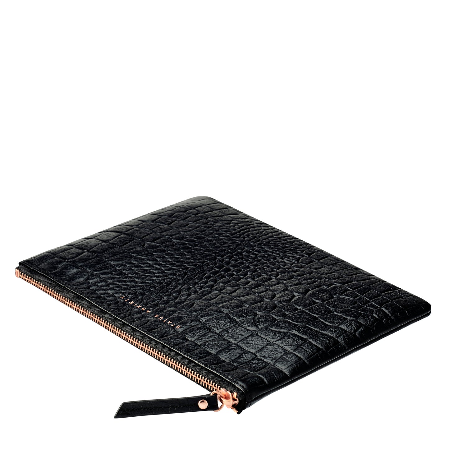 Status Anxiety - Fake It Clutch - Black Croc Emboss