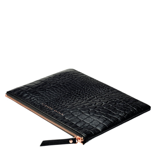 Status Anxiety - Fake It Clutch - Black Croc Emboss